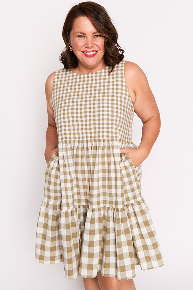 Joey Olive Gingham Dress – Olive Gingham knee length dress