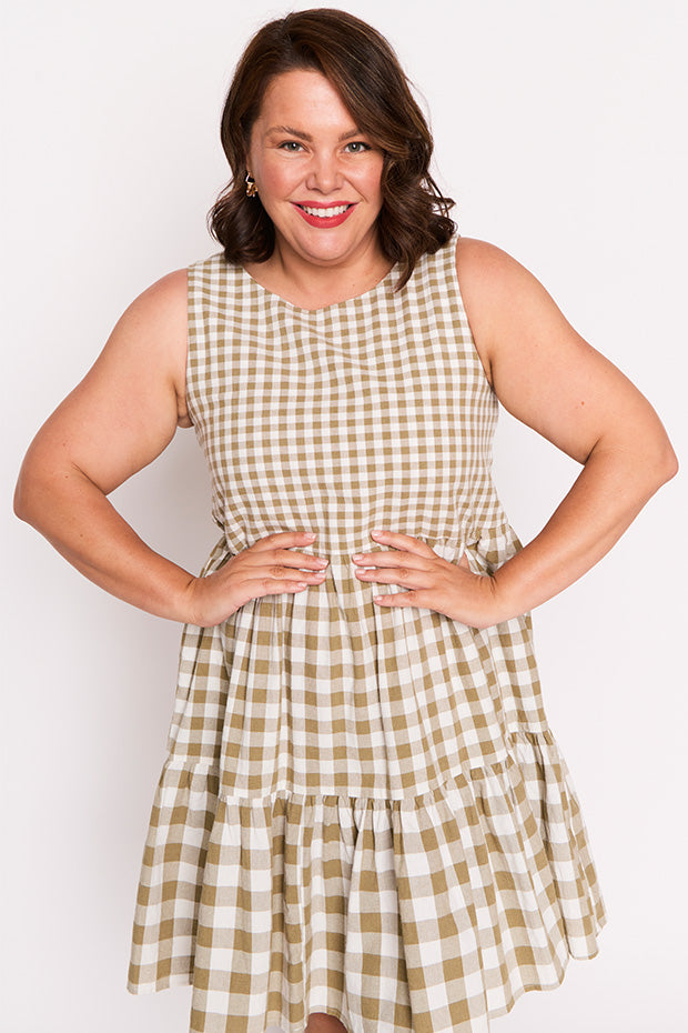 Joey Olive Gingham Dress – Olive Gingham knee length dress