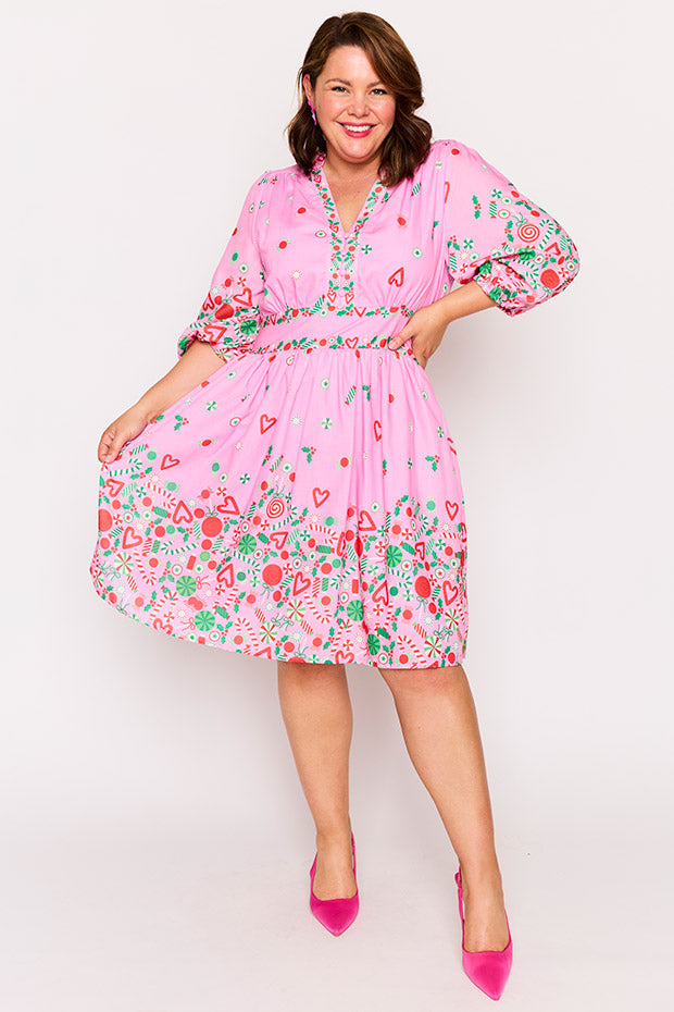 Abbie Pink Candy Crush Christmas Dress – Pink Candy Crush Christmas knee length dress