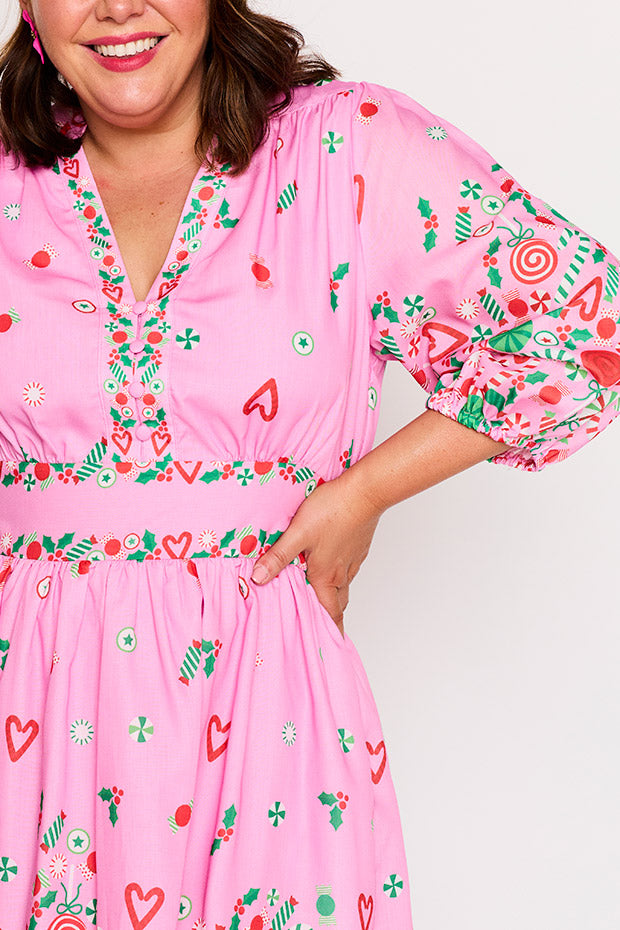 Abbie Pink Candy Crush Christmas Dress – Pink Candy Crush Christmas knee length dress