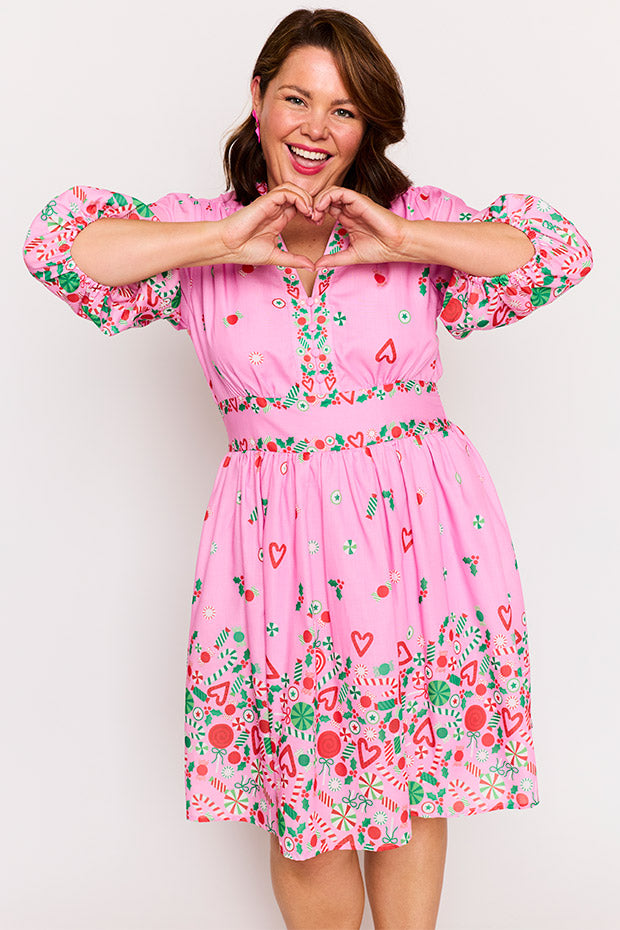 Abbie Pink Candy Crush Christmas Dress – Pink Candy Crush Christmas knee length dress