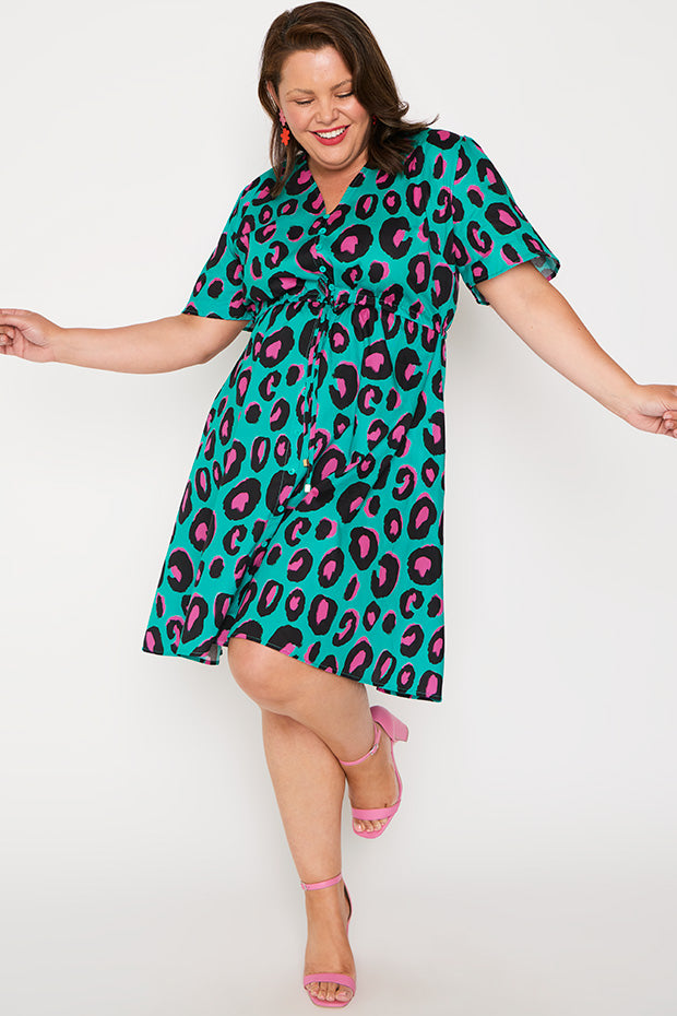 Siena Cotton Minty Leopard Dress – Minty Leopard knee length dress