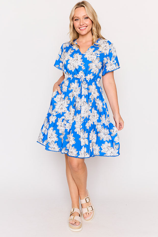 Gloria Blue Magnolia Dress – Blue Magnolia knee length dress