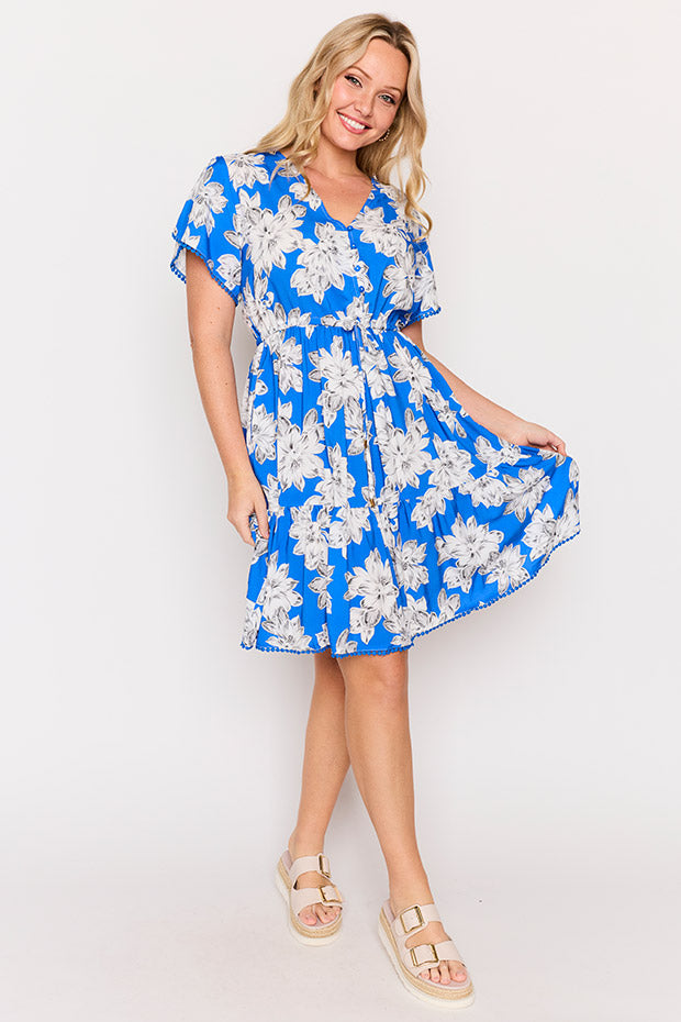 Gloria Blue Magnolia Dress – Blue Magnolia knee length dress