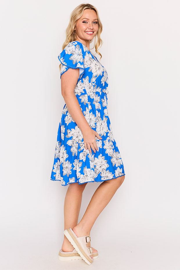 Gloria Blue Magnolia Dress – Blue Magnolia knee length dress