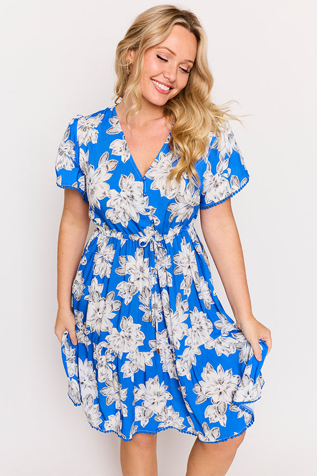 Gloria Blue Magnolia Dress – Blue Magnolia knee length dress