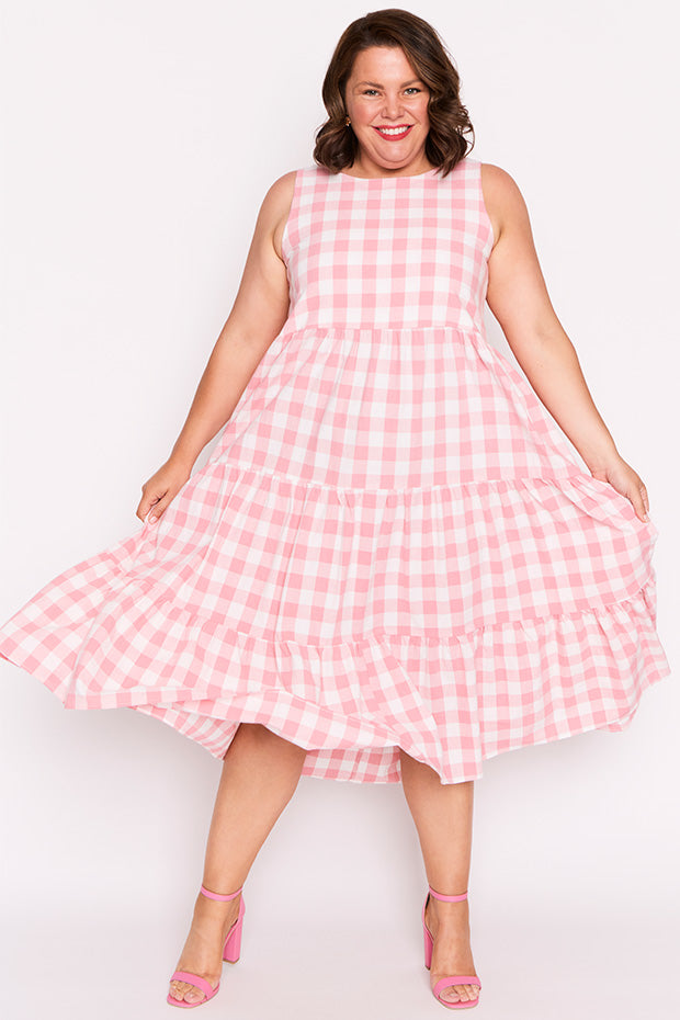 Maisy Pink Gingham Dress – Pink Gingham midi dress