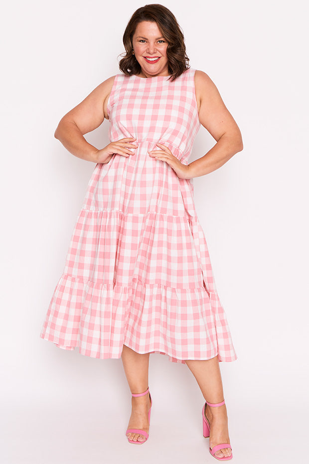 Maisy Pink Gingham Dress – Pink Gingham midi dress