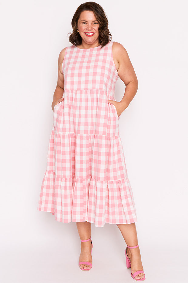 Maisy Pink Gingham Dress – Pink Gingham midi dress