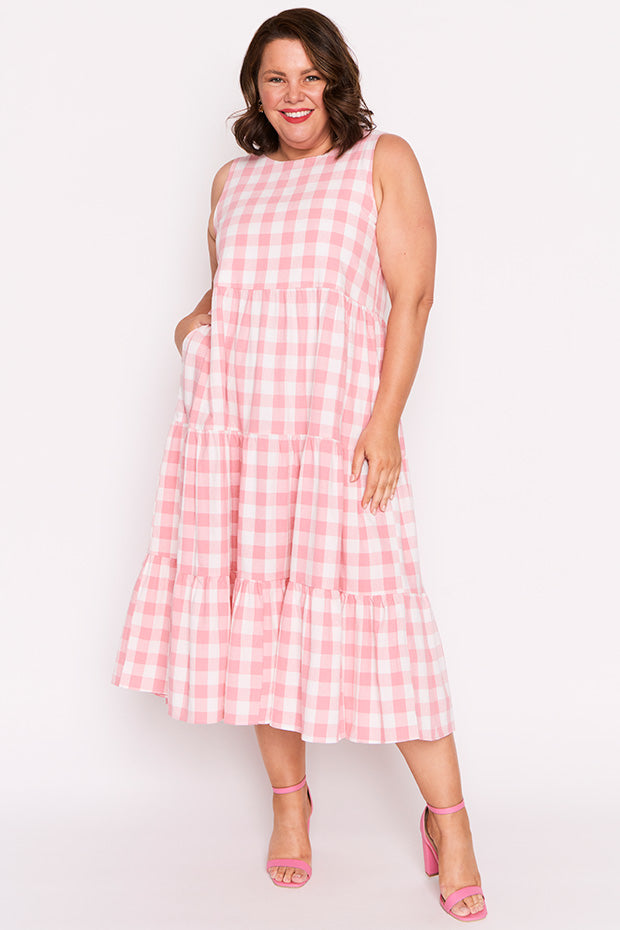 Maisy Pink Gingham Dress – Pink Gingham midi dress