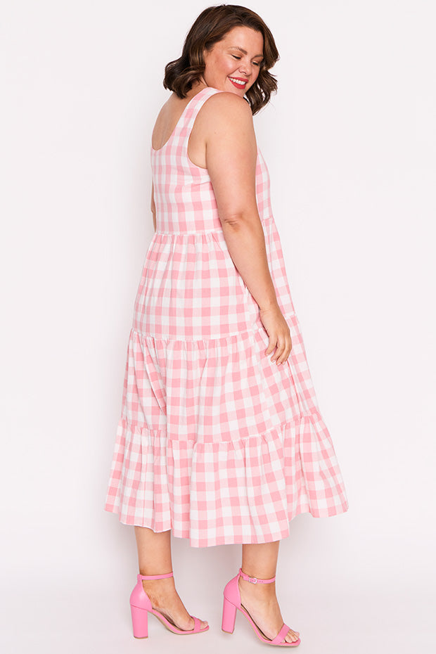 Maisy Pink Gingham Dress – Pink Gingham midi dress