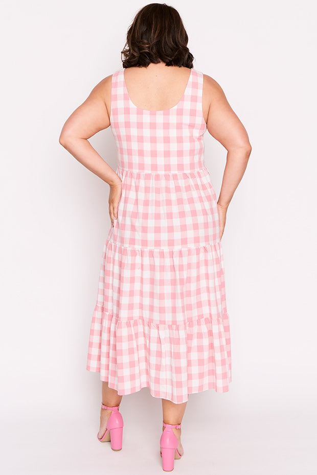 Maisy Pink Gingham Dress – Pink Gingham midi dress