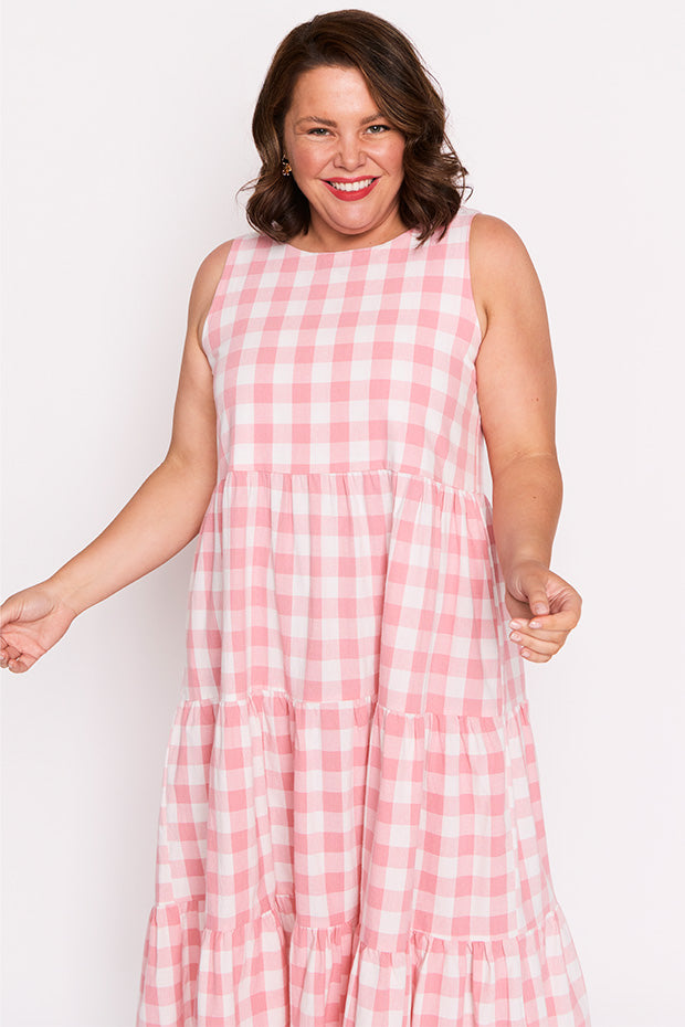 Maisy Pink Gingham Dress – Pink Gingham midi dress