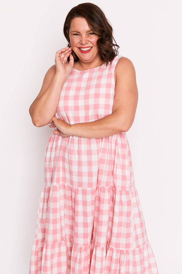 Maisy Pink Gingham Dress – Pink Gingham midi dress