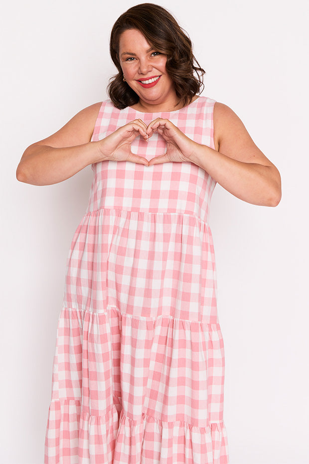 Maisy Pink Gingham Dress – Pink Gingham midi dress