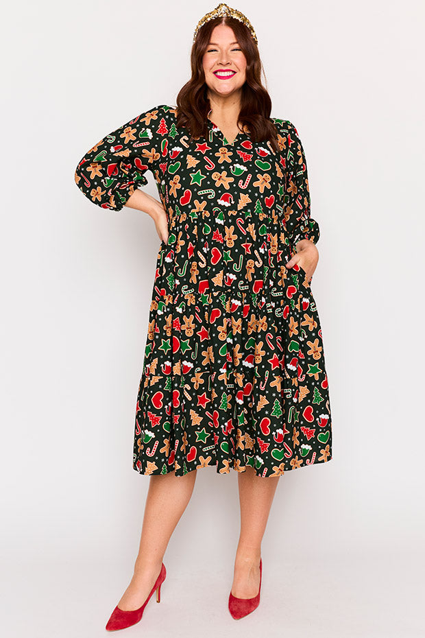 Crystal Gingerbread Cookie Christmas Dress – Gingerbread Cookie Christmas midi dress