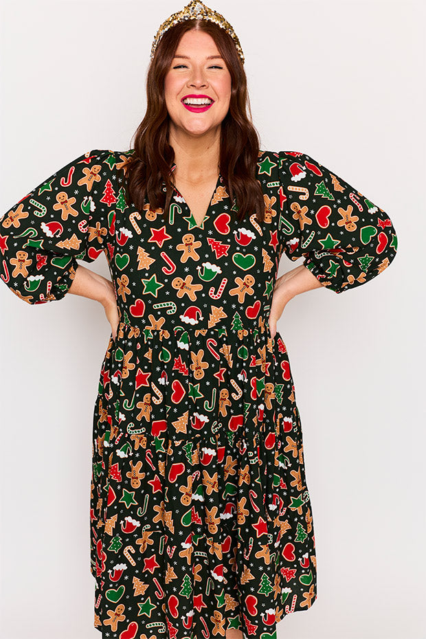 Crystal Gingerbread Cookie Christmas Dress – Gingerbread Cookie Christmas midi dress