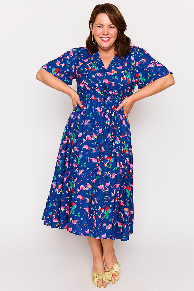 Marley Flamingo Christmas Dress – Flamingo Christmas midi dress