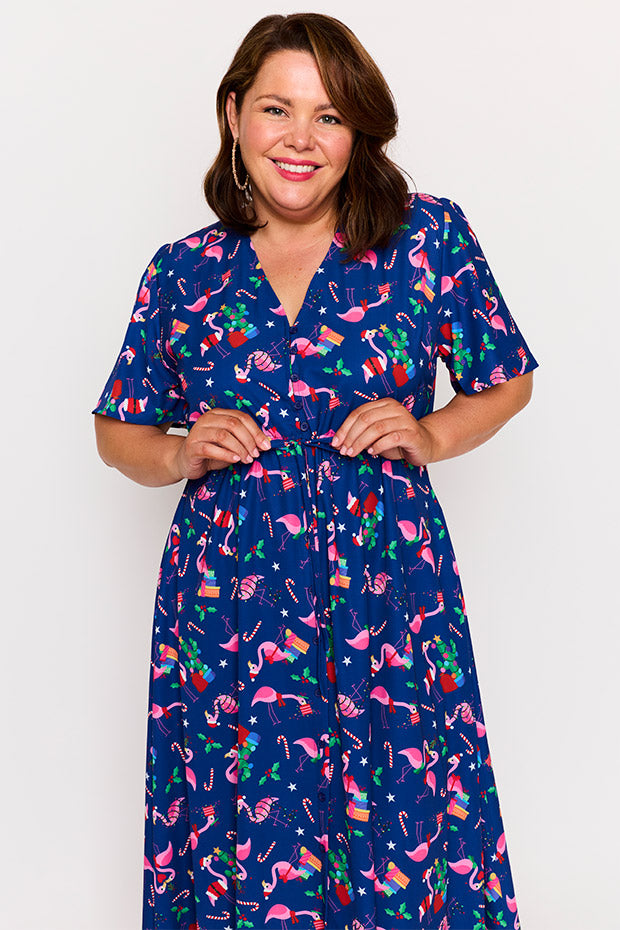 Marley Flamingo Christmas Dress – Flamingo Christmas midi dress
