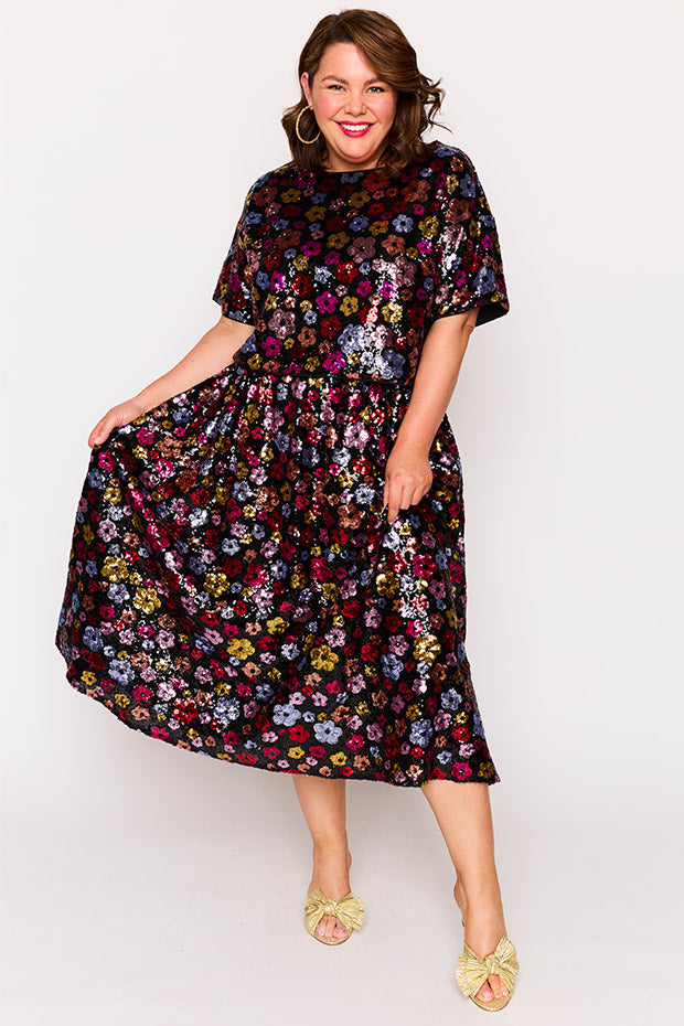 Eras Sunset Flower Sequin Skirt – Sunset Flower Sequin midi skirt