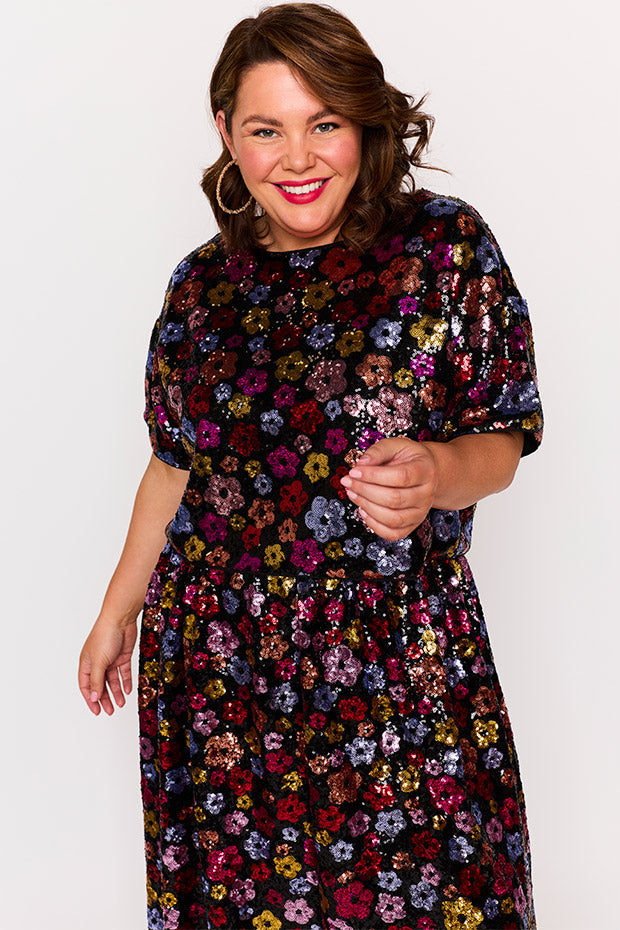 Eras Sunset Flower Sequin Skirt – Sunset Flower Sequin midi skirt