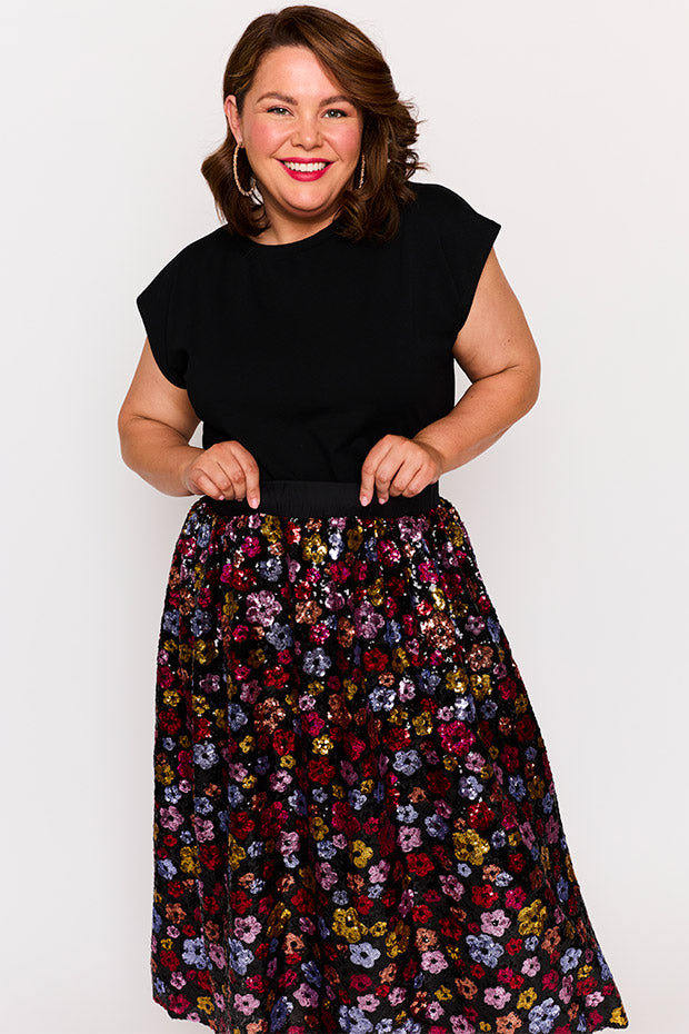 Eras Sunset Flower Sequin Skirt – Sunset Flower Sequin midi skirt