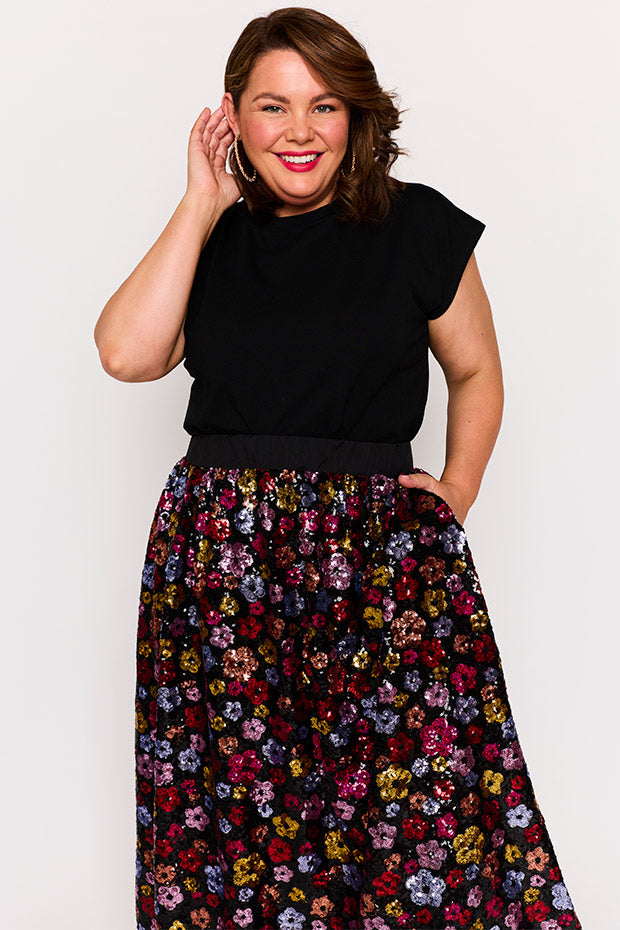 Eras Sunset Flower Sequin Skirt â Sunset Flower Sequin midi skirt