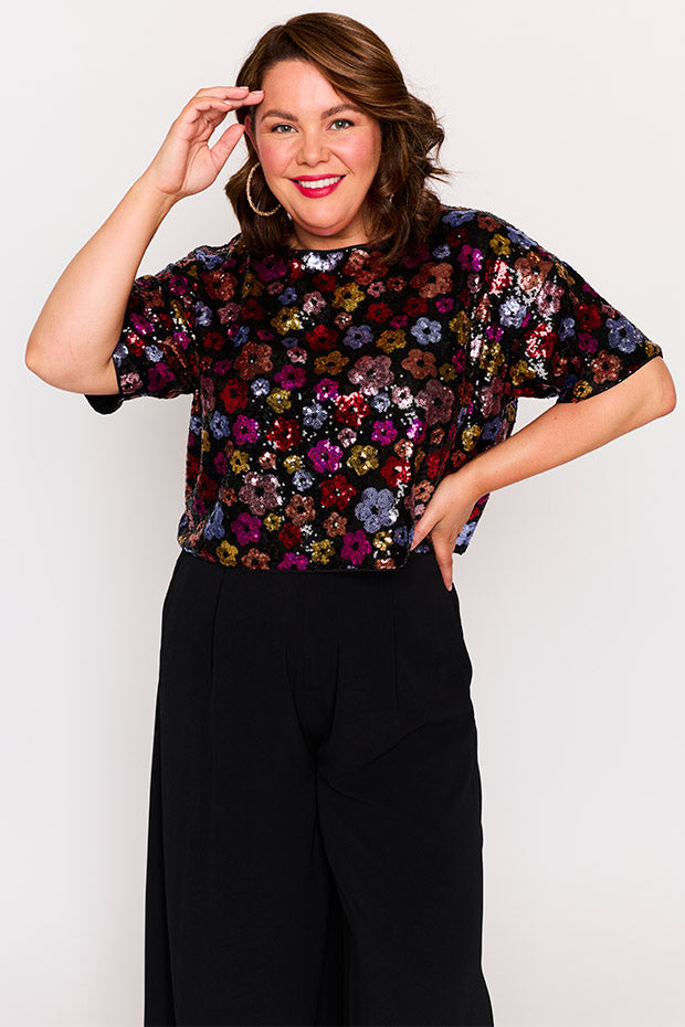 Astra Sunset Flower Sequin Top – Sunset Flower Sequin top