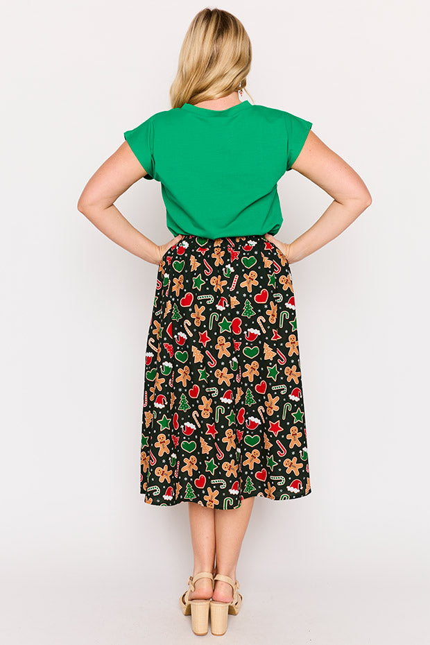 Simea Gingerbread Cookie Christmas Skirt – Gingerbread Cookie Christmas midi skirt