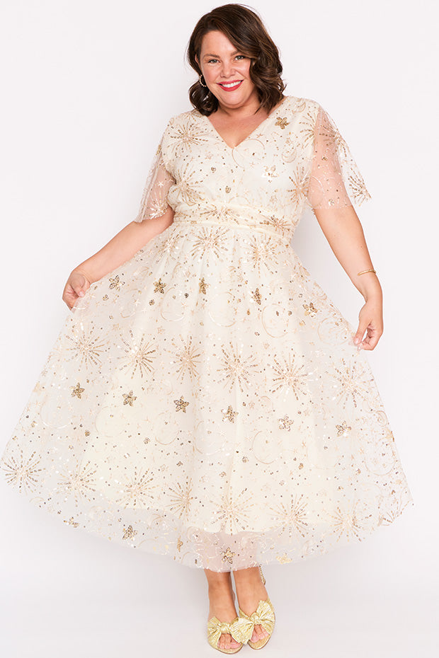Tracey Gold Sequin Party Dress – Gold Sequin midi dress