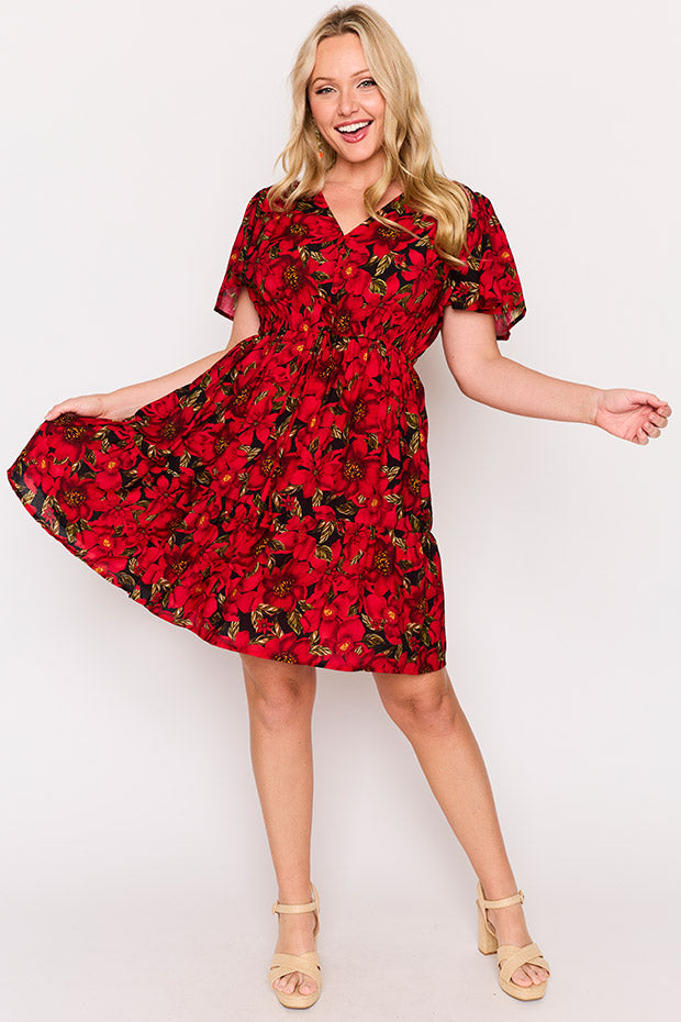 Leena Crimson Christmas Dress – Crimson Christmas knee length dress