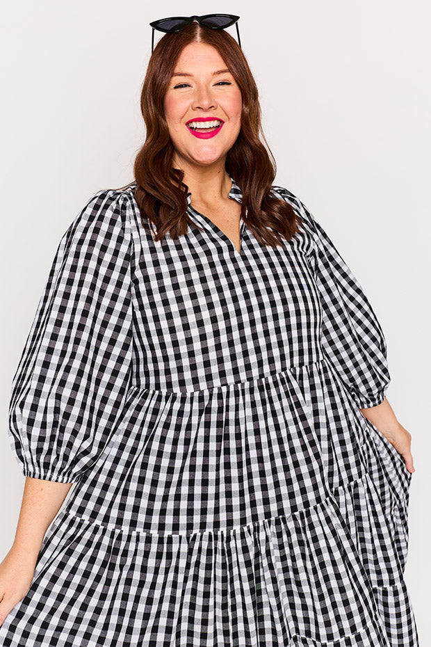 Crystal Black Gingham Dress – Black Gingham midi dress