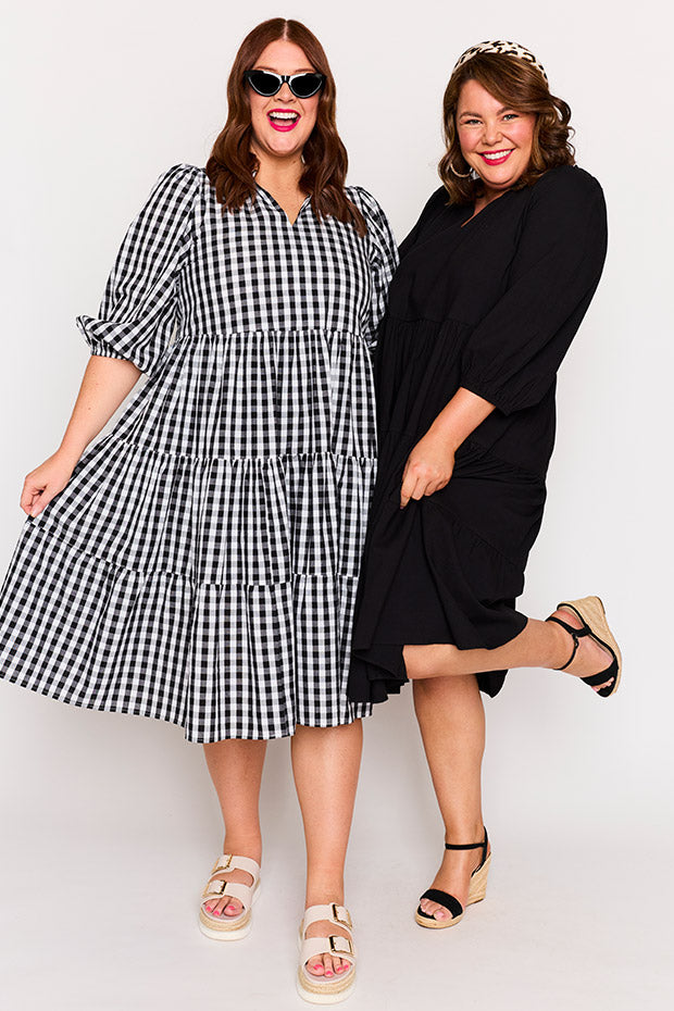 Crystal Black Gingham Dress – Black Gingham midi dress