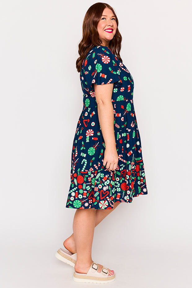 Lucette Candy Crush Christmas Dress – Candy Crush Christmas midi dress