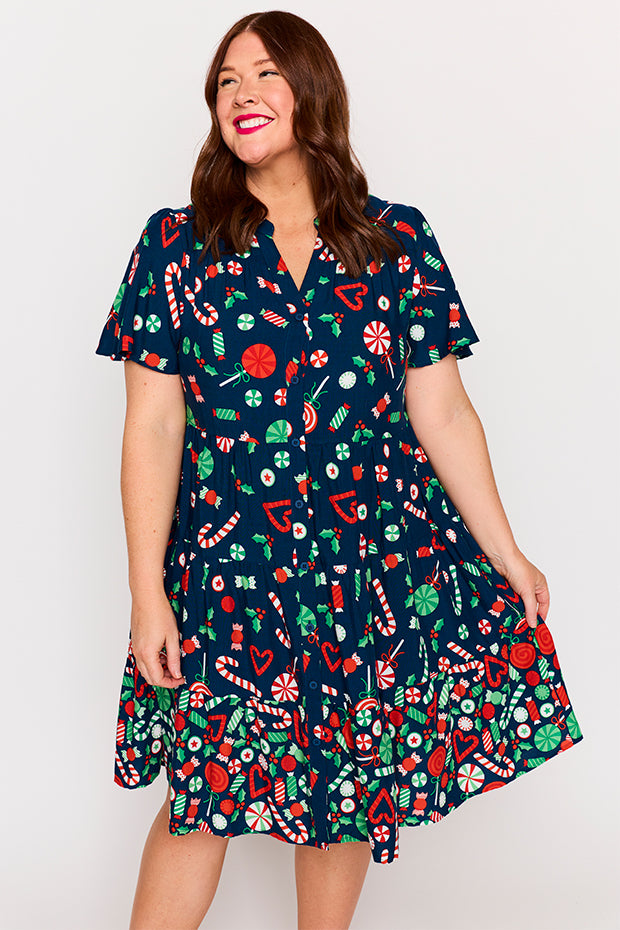 Lucette Candy Crush Christmas Dress – Candy Crush Christmas midi dress