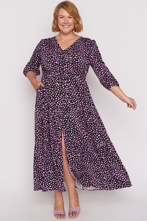 Adeline Abstract Hearts Black Pink Maxi Dress – Abstract Hearts Black Pink maxi dress