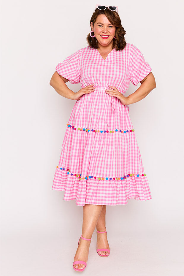 Tina Pink Gingham Dress – Pink Gingham midi dress