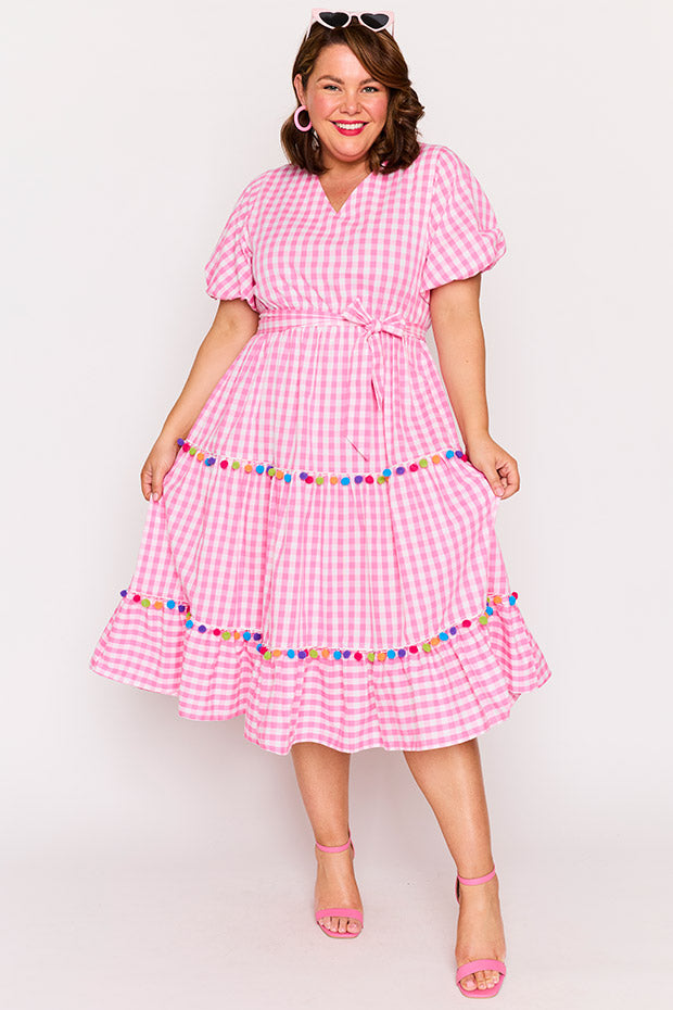 Tina Pink Gingham Dress – Pink Gingham midi dress