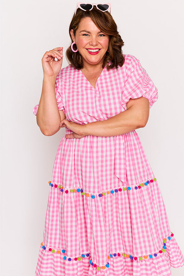 Tina Pink Gingham Dress – Pink Gingham midi dress