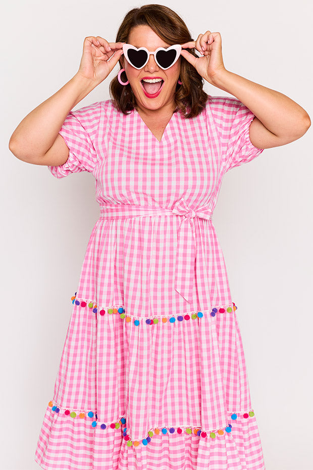 Tina Pink Gingham Dress – Pink Gingham midi dress