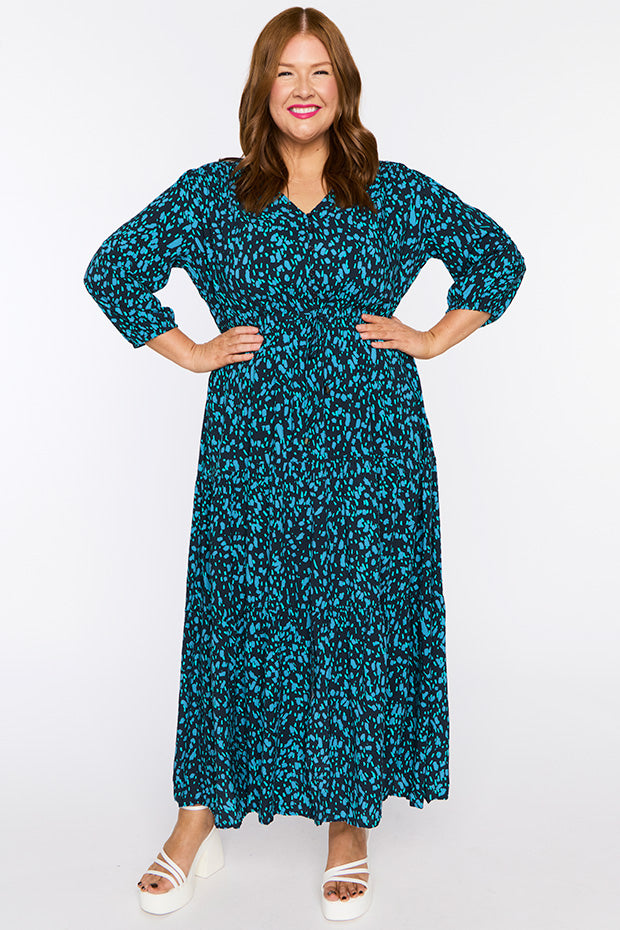 Adeline Teal Dash Dress – Teal Dash maxi dress