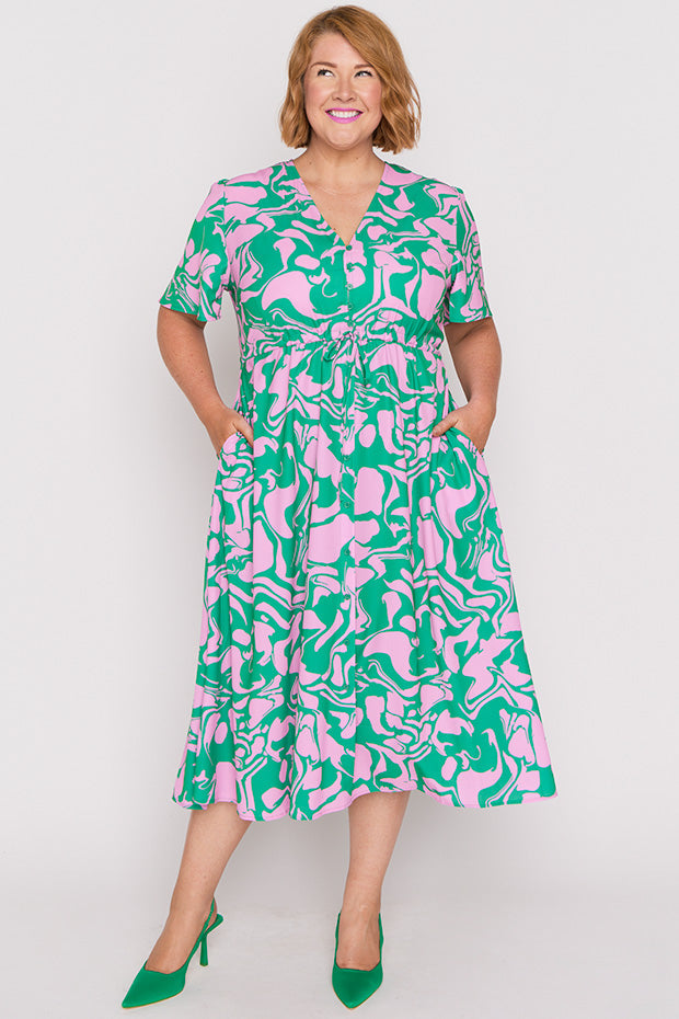 Marley Green Pink Abstract Dress โ Green Pink Abstract midi dress