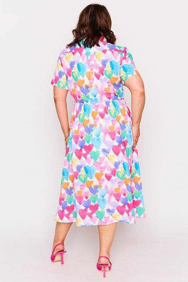 Florence Painterly Rainbow Hearts Dress – Painterly Rainbow Hearts midi dress