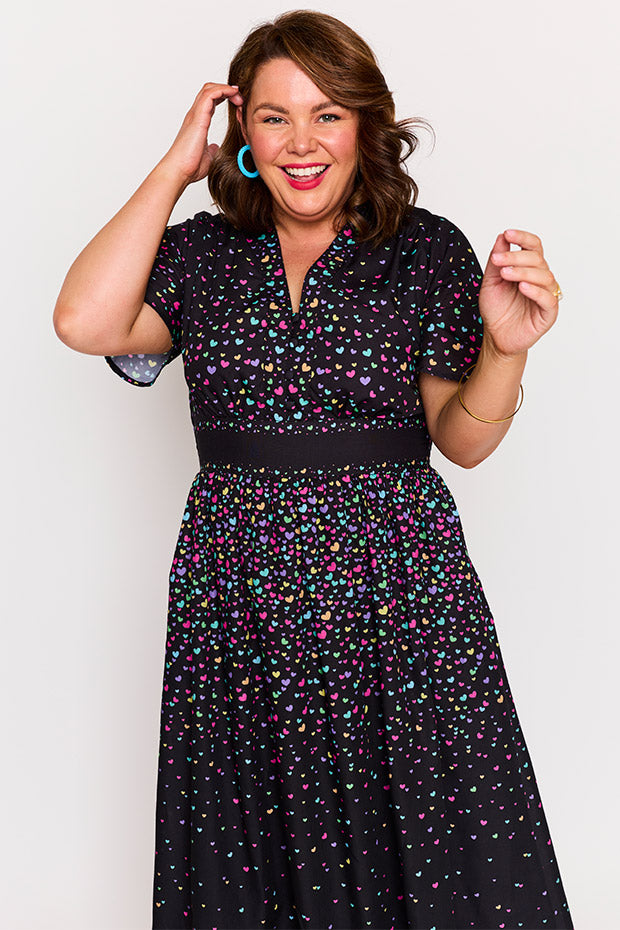 Stephanie Falling Hearts Dress โ Falling Hearts midi dress
