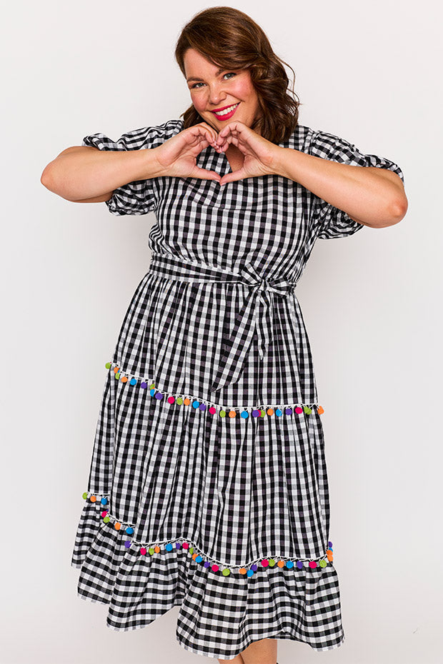 Tina Black Gingham Dress – Black Gingham midi dress