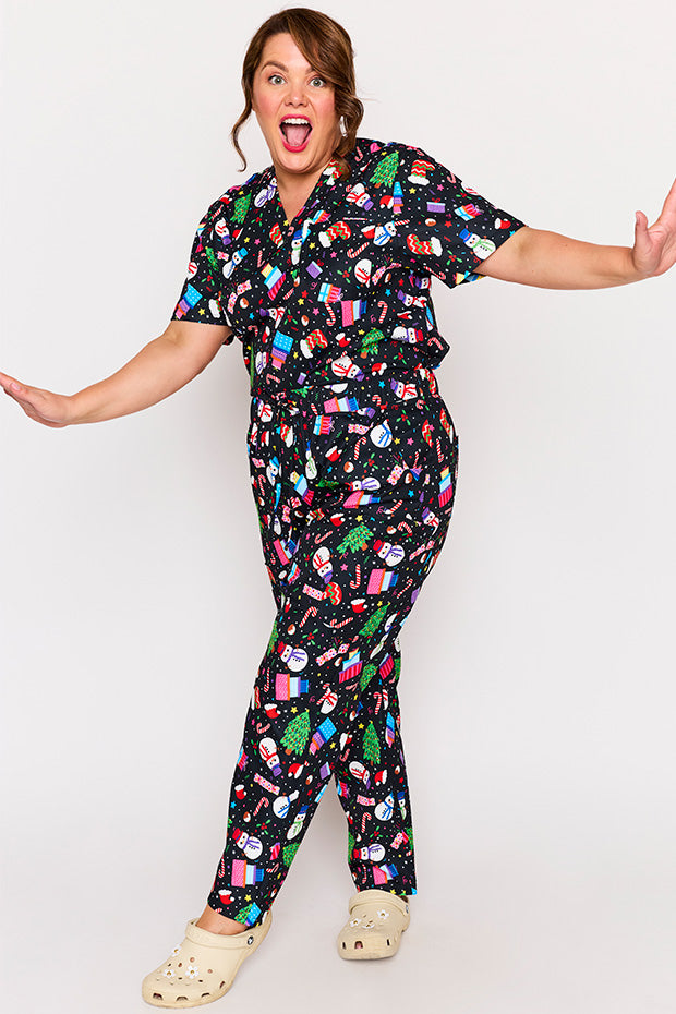 Cristina Jolly Christmas Scrub Pant – Jolly Christmas wide leg pants