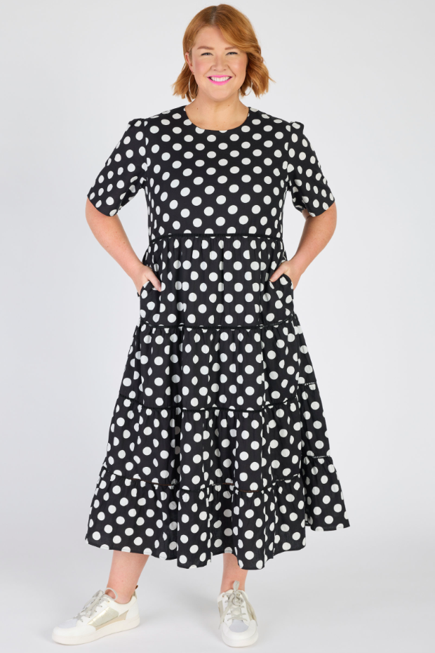 Aurelia Black & White Spots Maxi Dress – Black & White Spots midi dress