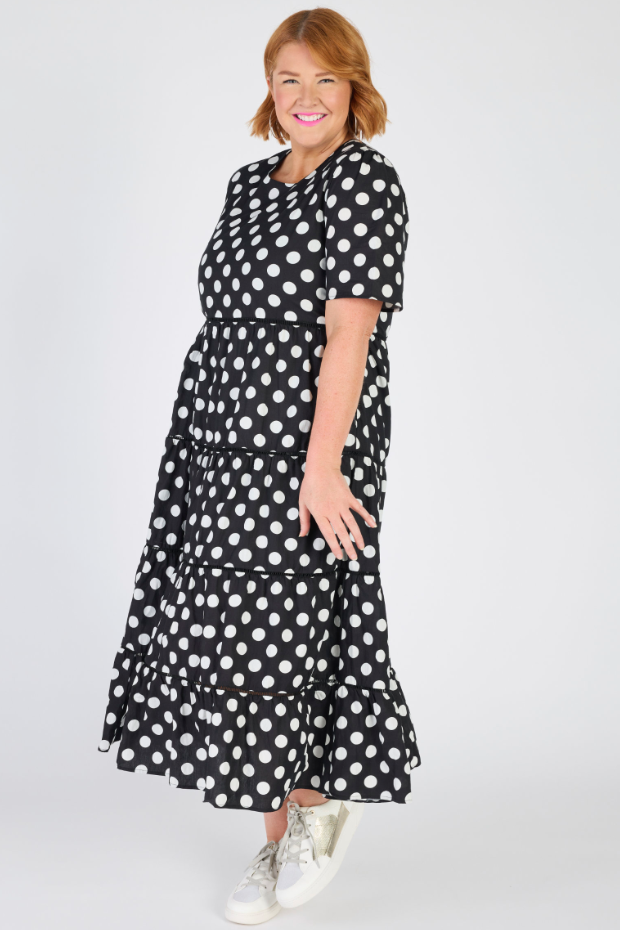 Aurelia Black & White Spots Maxi Dress – Black & White Spots midi dress