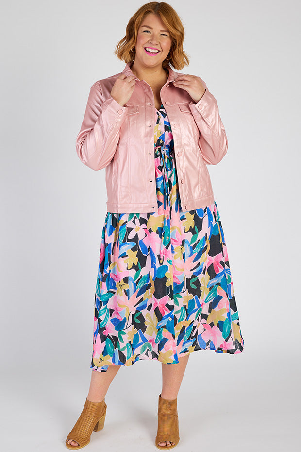 Brigitta Pink Metallic Jacket – Pink Metallic biker jacket