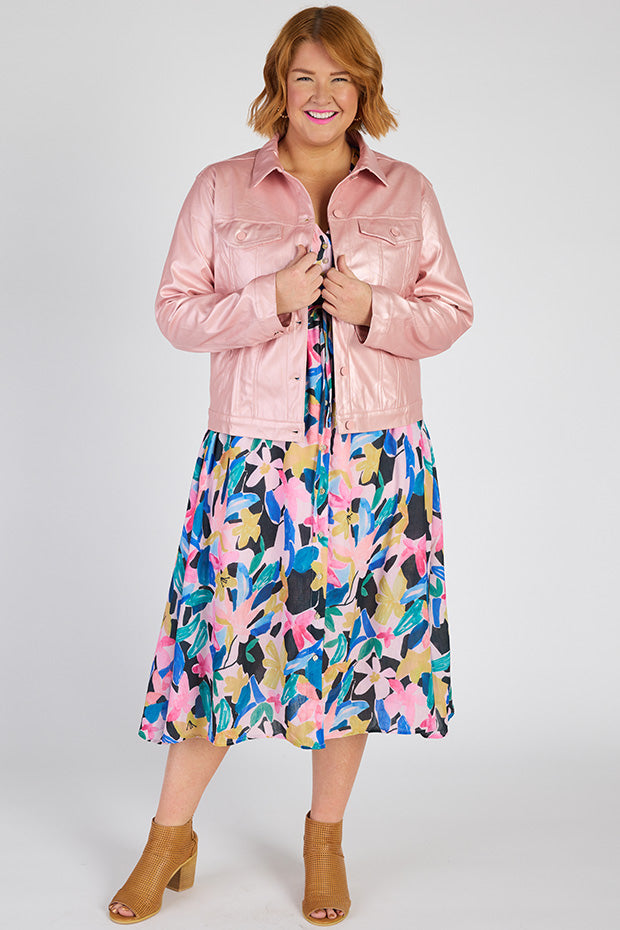 Brigitta Pink Metallic Jacket – Pink Metallic biker jacket